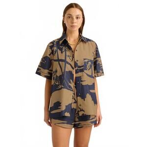 $220 Soleil Soleil Anthropologie Darcy Shirt in the Koa Blouse Shorts Sz 2 #800!